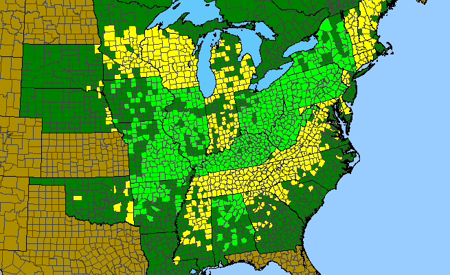 The range of Panax quinquefolius